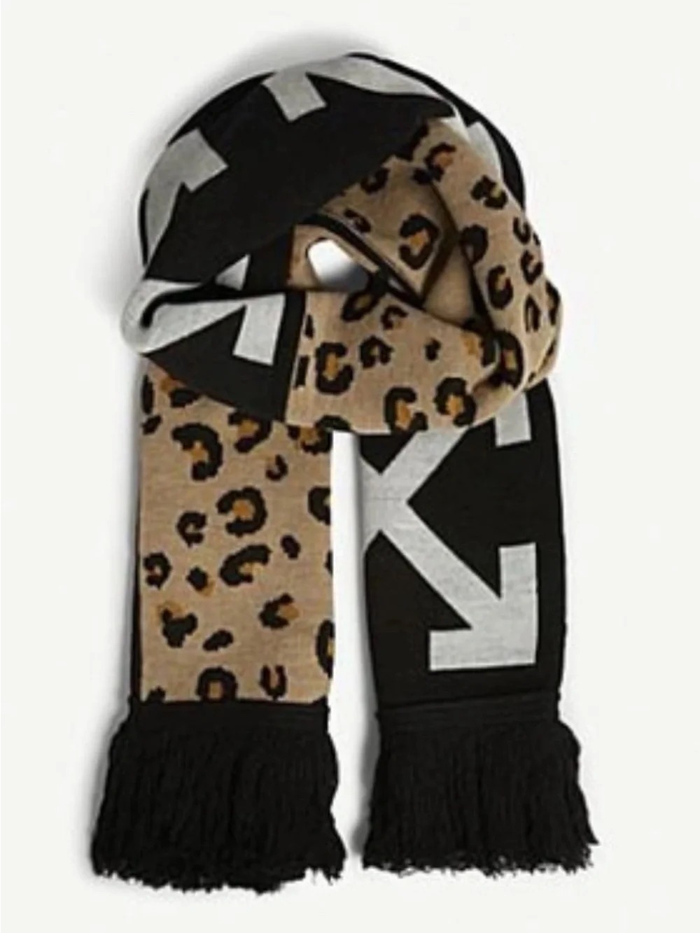 Off White Black & Beige Leopard Scarf with Arrow Motif
